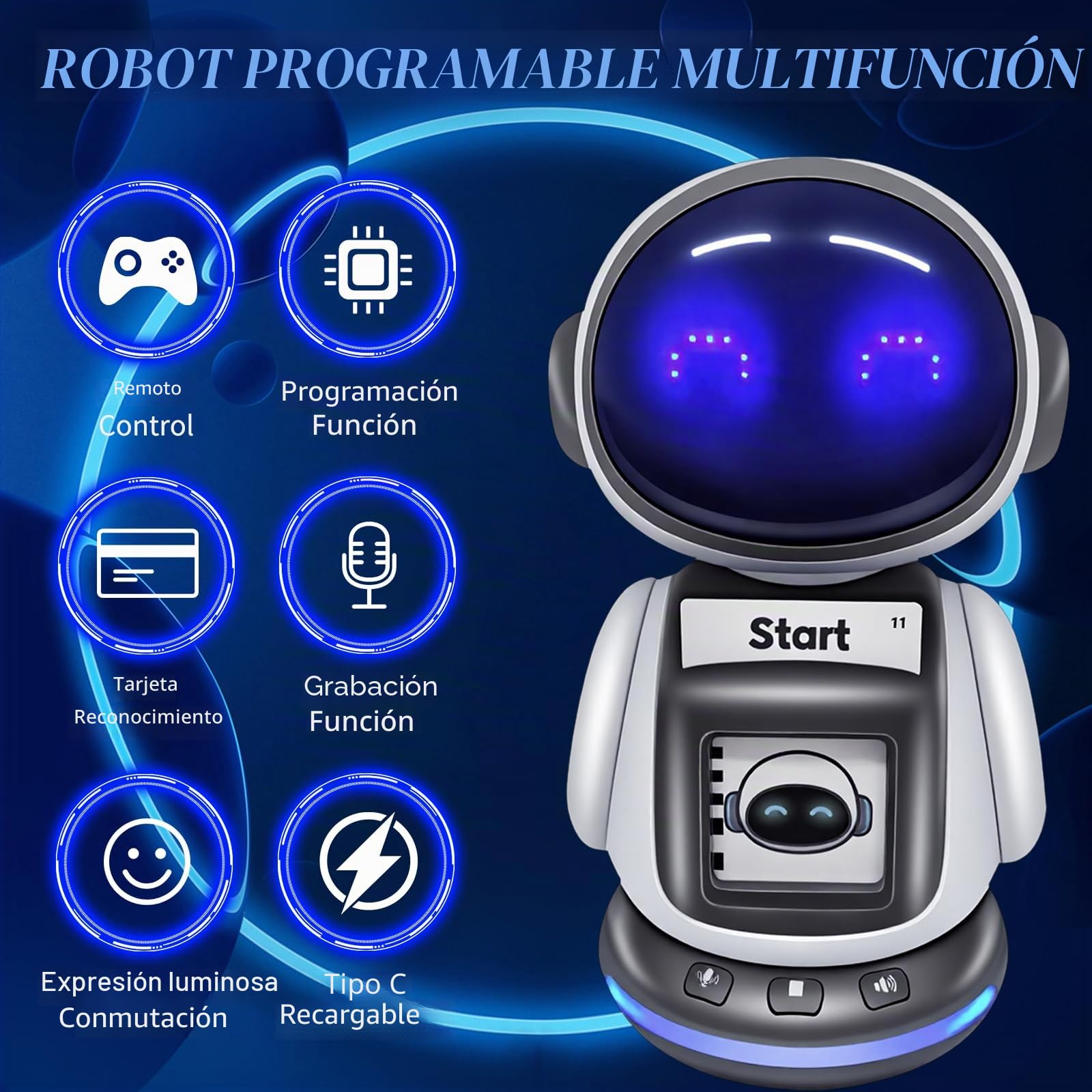 OBEST 2.4G Robote teledirigido con reconocimiento de comandos de tarjeta, función de grabación y cambio de sonido, luces expresivas, control flexible de 4 vías, juguete educativo interactivo de voz