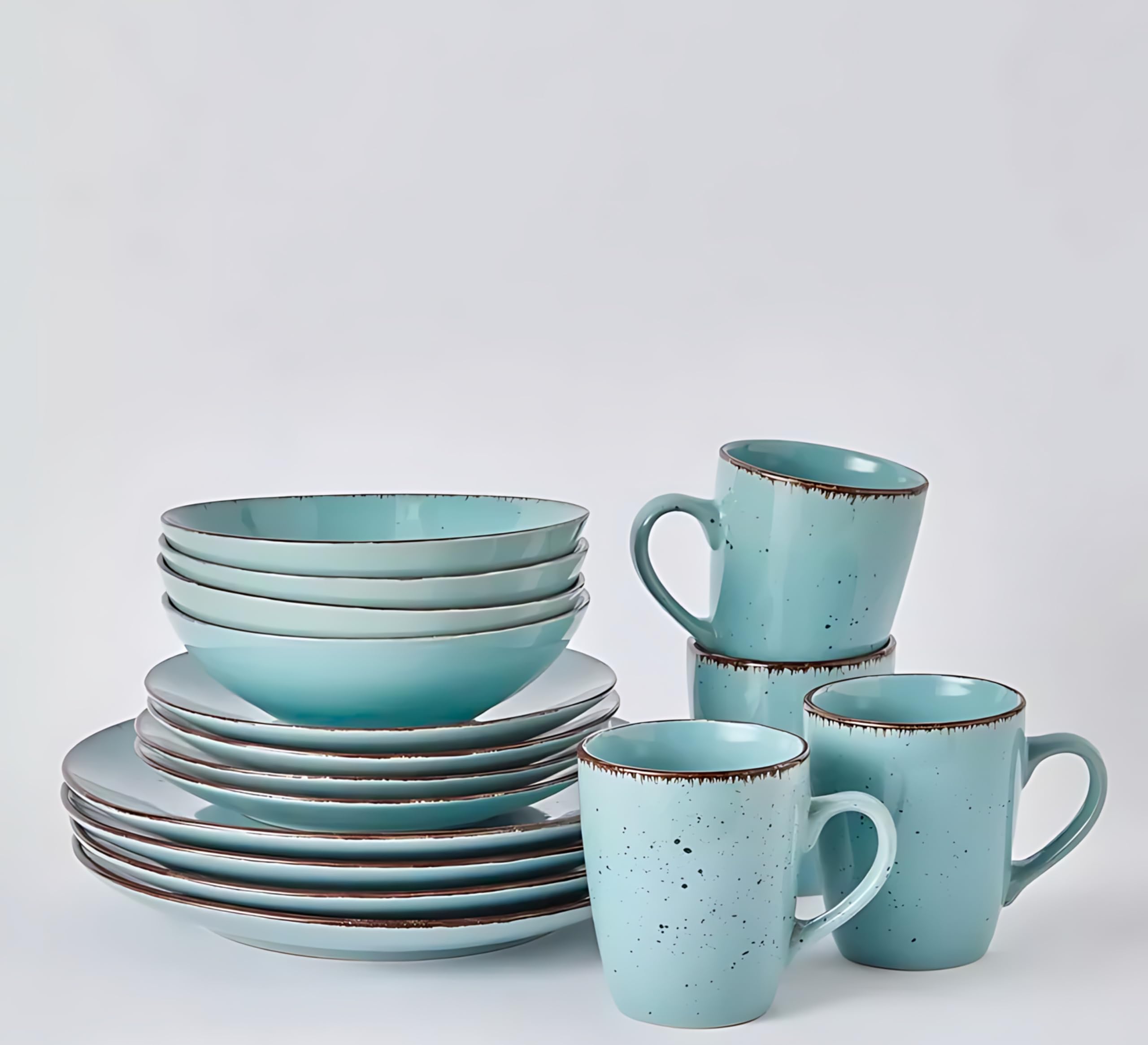 FEELINGS STONEWARE CERAMIC 16 PCS DINNER SET | Durable Dinnerware for Everyday Use | Includes Plates, Bowls, and Mugs | Elegant and Stylish Design | Dishwasher & Microwave Safe (Sky Blue)