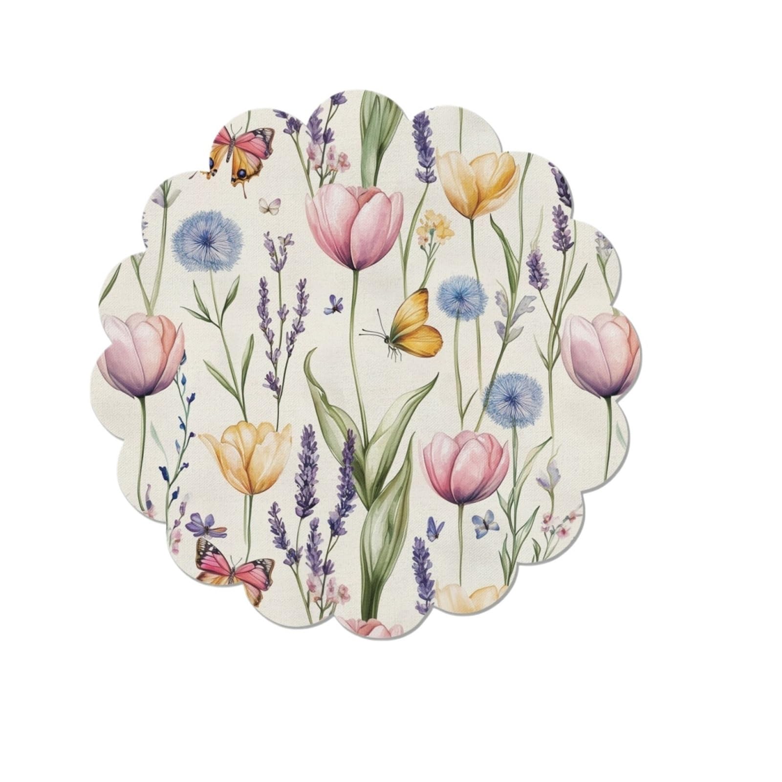 Napperons ronds imprimés floraux de printemps lot de 4 pièces pour table à manger et dessous de verre café