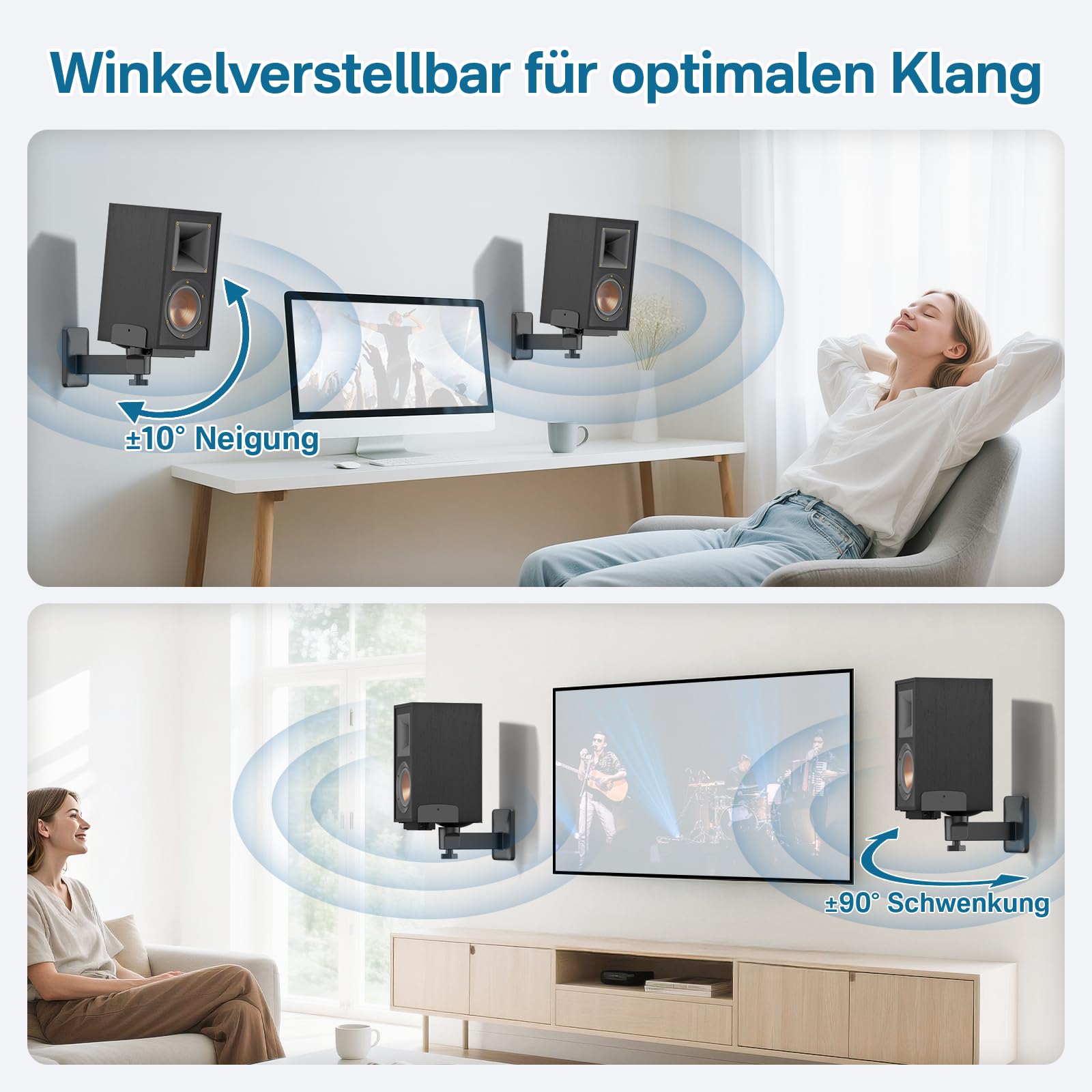 Coppia di supporti da parete regolabili per altoparlanti Klipsch R‑40PM R50M RP‑500M II RP‑600M II RP‑600M II
