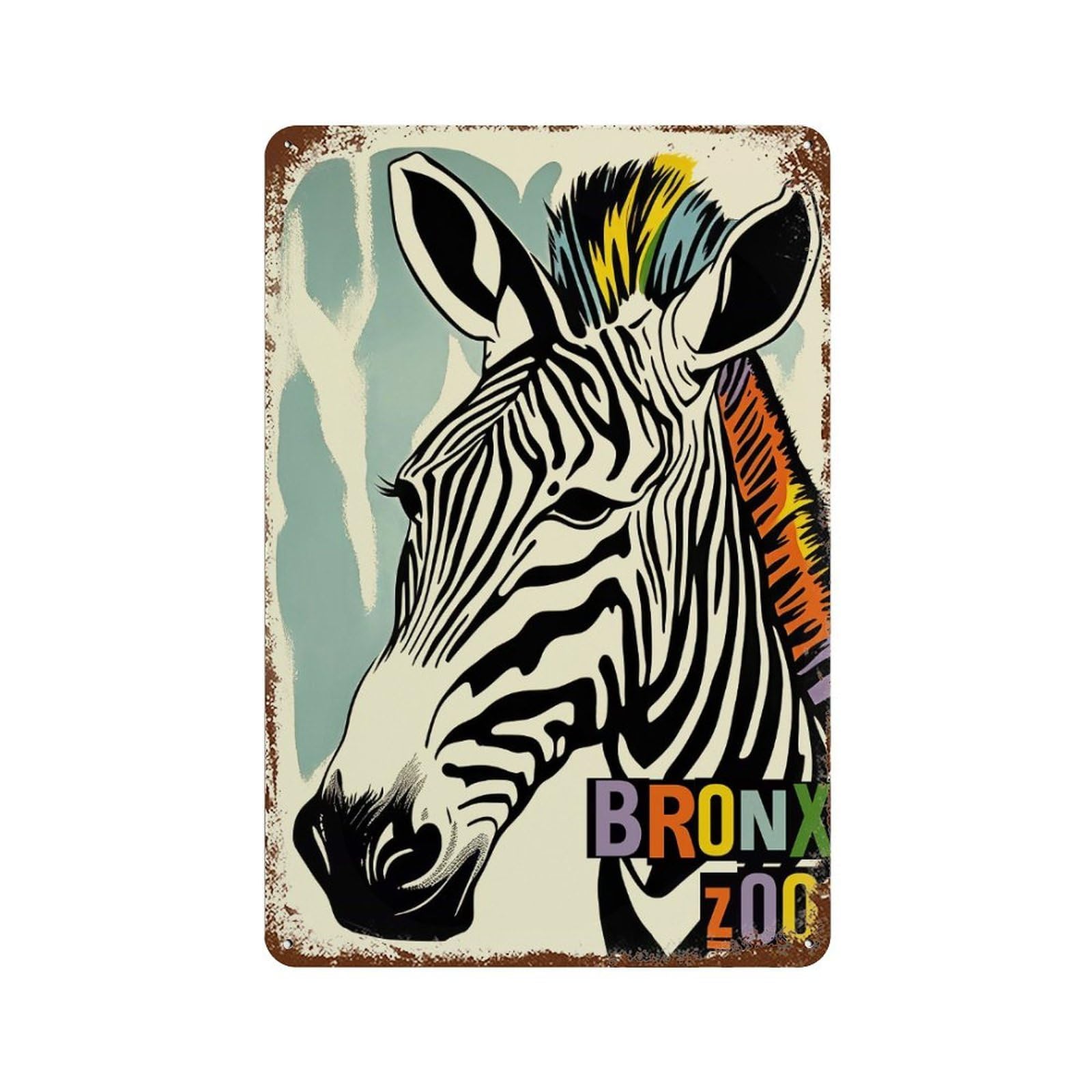 BRONX ZOO Retro Poster Rust Effect Tin Sign 11.8"x7.9", Farmhouse Wall Decor for Living Room, Hallway And Home Decor