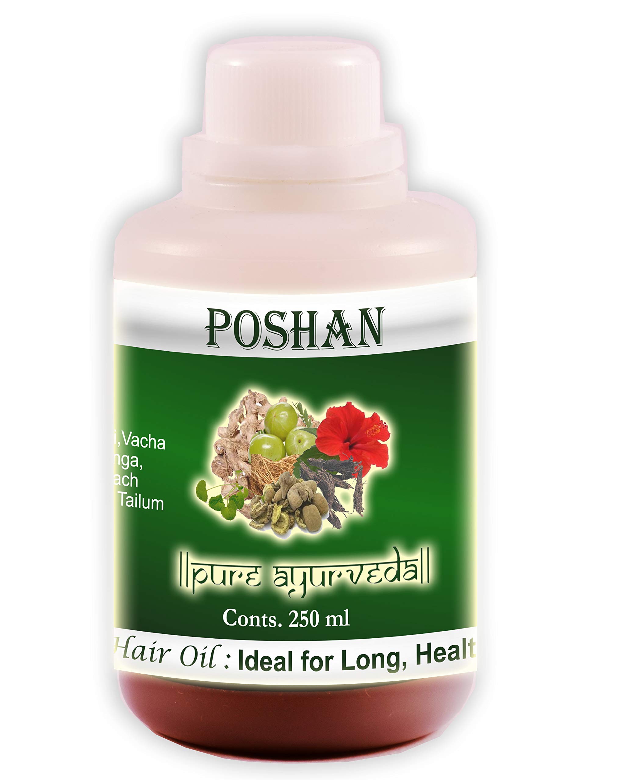 KVM Poshan Ayurvedic Hair Oil, Pure, Herbal & Natural, with nourishing Bhringraj, Hibsicus, Khus, Amla and other Anti Hair fall herbs 250 ml