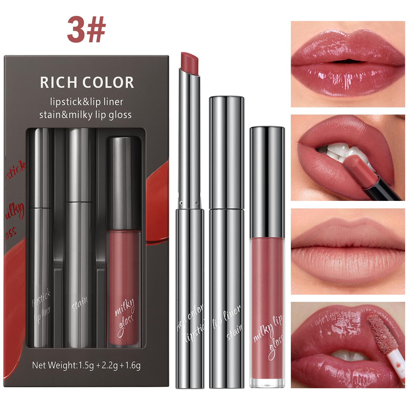 Erinde 3Pcs Peel-Off Lip Stain Set 3 in 1 Matte Lipstick & Liquid Lip Gloss & Peel off Lip Stain,Waterproof & Long- Lasting - Image 2