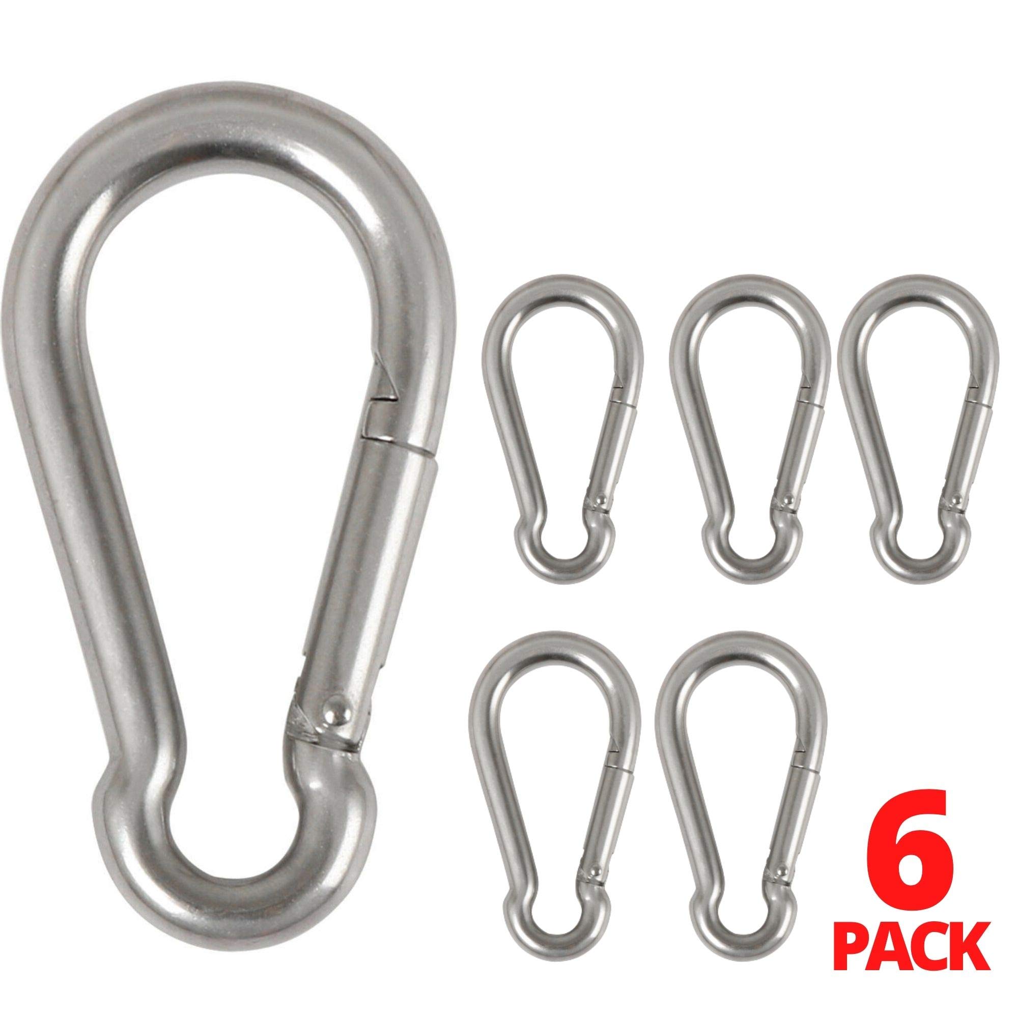 Performore Paquete de 6 mosquetones de seguridad de acero inoxidable de 2 1/4 pulgadas, mosquetones multiusos de acero inoxidable resistentes para llaves, juego de columpios, camping, pesca,