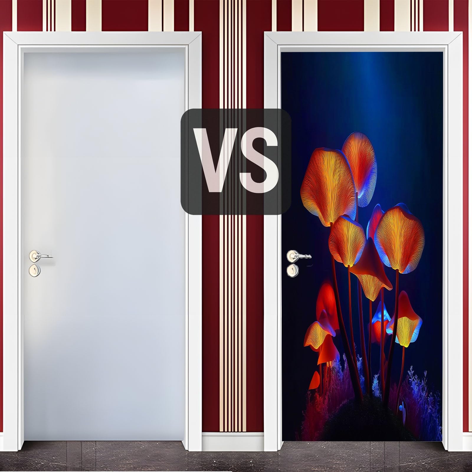3D Dark Fantasy Naklejka na drzwi wewnętrzne, wodoodporna samoprzylepna dekoracja ścienna PCW, neonowe grzyby, plakat naklejki do sypialni, salonu, 95 x 215 cm (szer. x wys.)