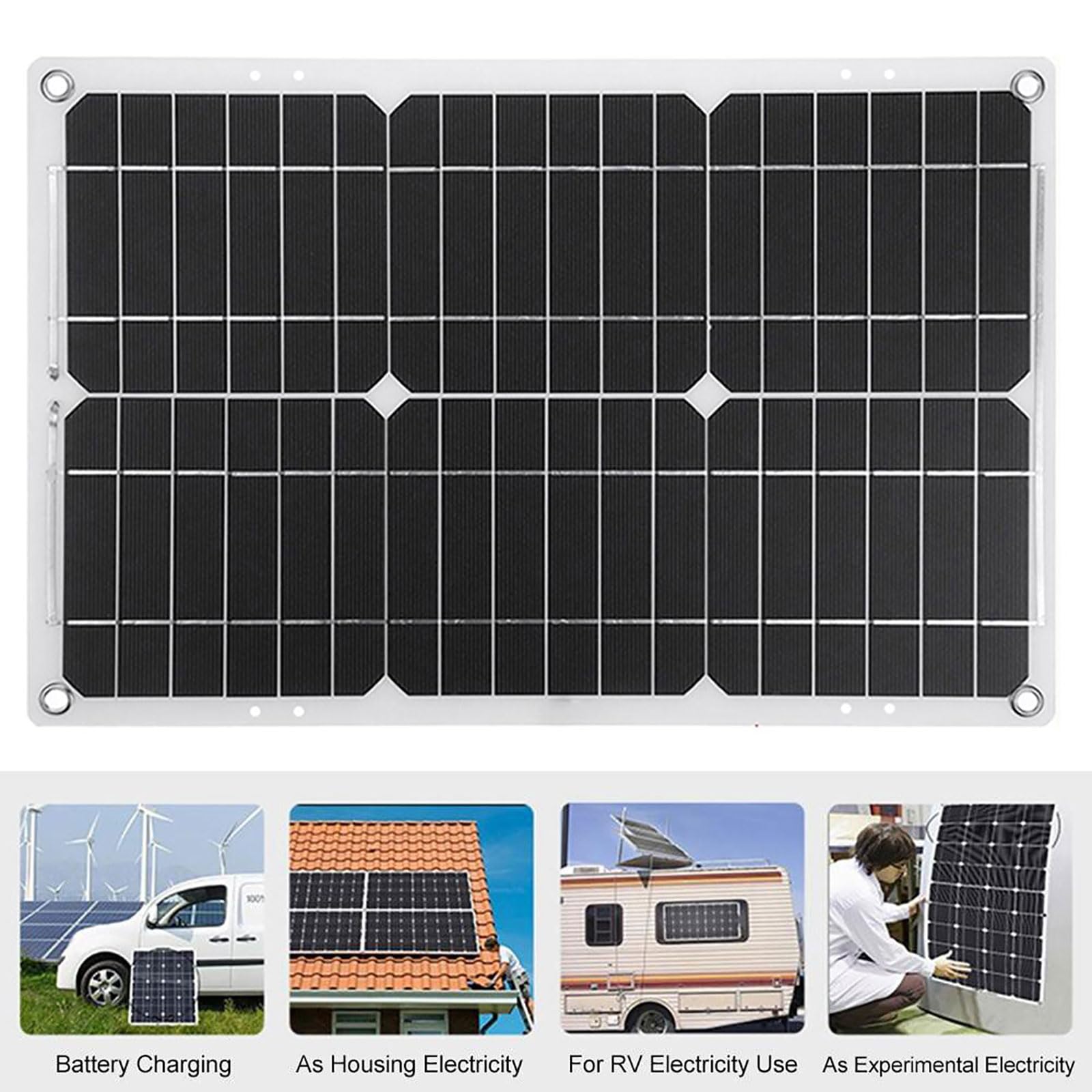 Kit pannello solare off-grid da 6000 W con pannello impermeabile da 18 W e controller da 30 A(Black)