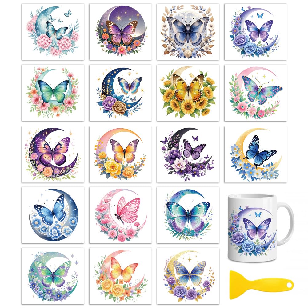 Peacoblue Moon and Butterfly Rub On Transfers for Craft, Transfer Sticker โ image 1