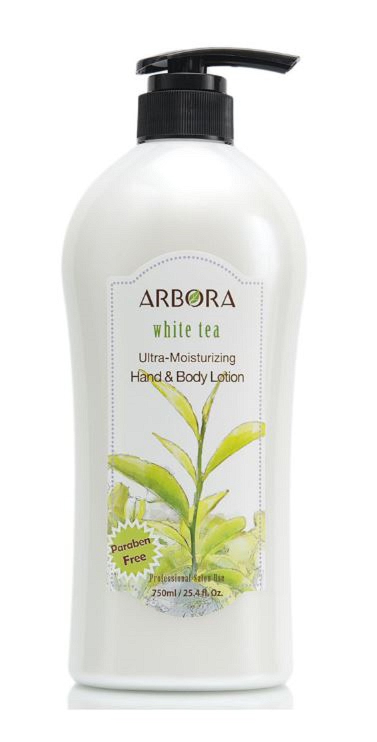 ARBORA Hand & Body Lotion WHITE TEA 25.4OZ/750ML Paraben Free Natural Ultra-Moisturizing, Professional Massage Lotion Original from Korea