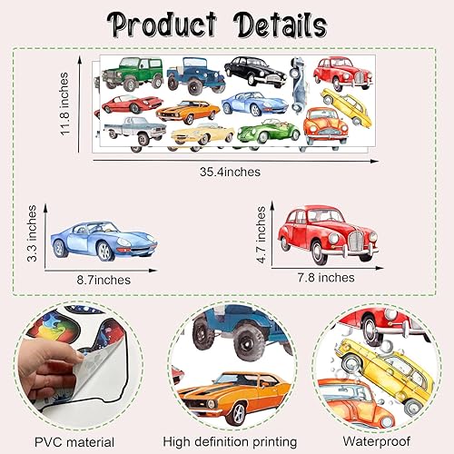 Miniatura 7 de Calcomanías de pared clásicas de acuarela para automóvil, diseño retro de auto todoterreno, calcomanías de vinilo para pared, diseño de auto vintage