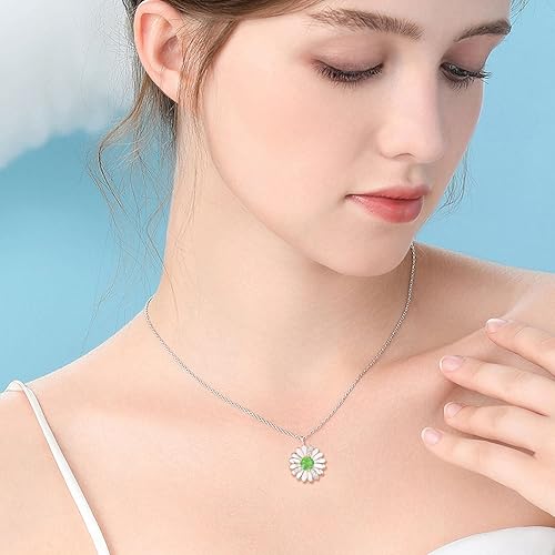 Miniatura 4 de KINGWHYTE Daisy Necklace Gifts for Women 925 Sterling Silver Opal Daisy Pendant Spring Flower Necklace Jewelry Graduation Birthday Celebrate
