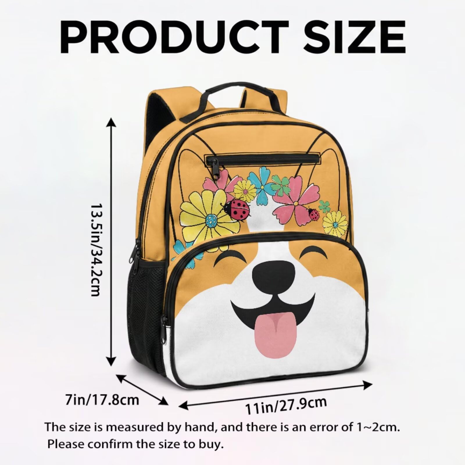 Uroczy plecak kawaii dla dziewcząt szkolnych plecak z pudełkiem na lunch przedszkole przedszkole torba szkolna 2 szt. zestaw toreb na książki, Kwiatowy Corgi, S, Klasyczny