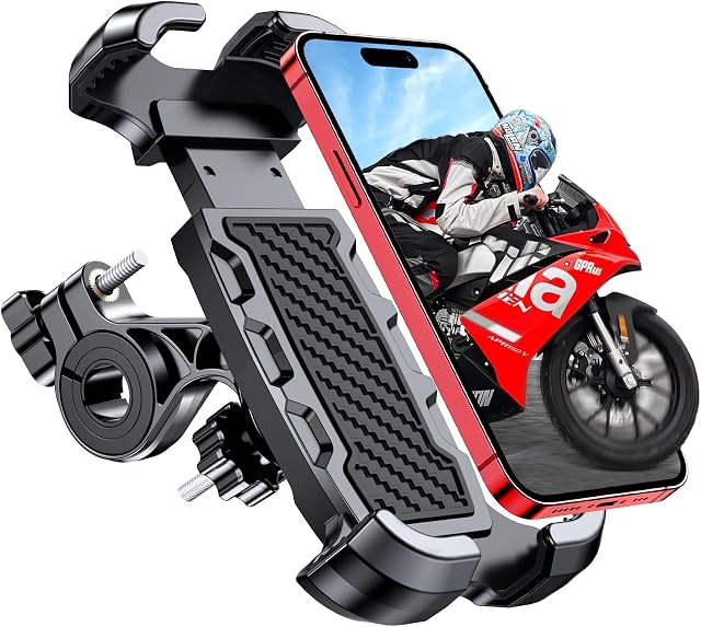 Bike Phone Mount, 360° Rotatable Motorcycle Phone Holder for ATV MTB Scooter Compatible with iPhone 16 Plus/15/14/13 Pro Max, 4.7-6.7'' Phone