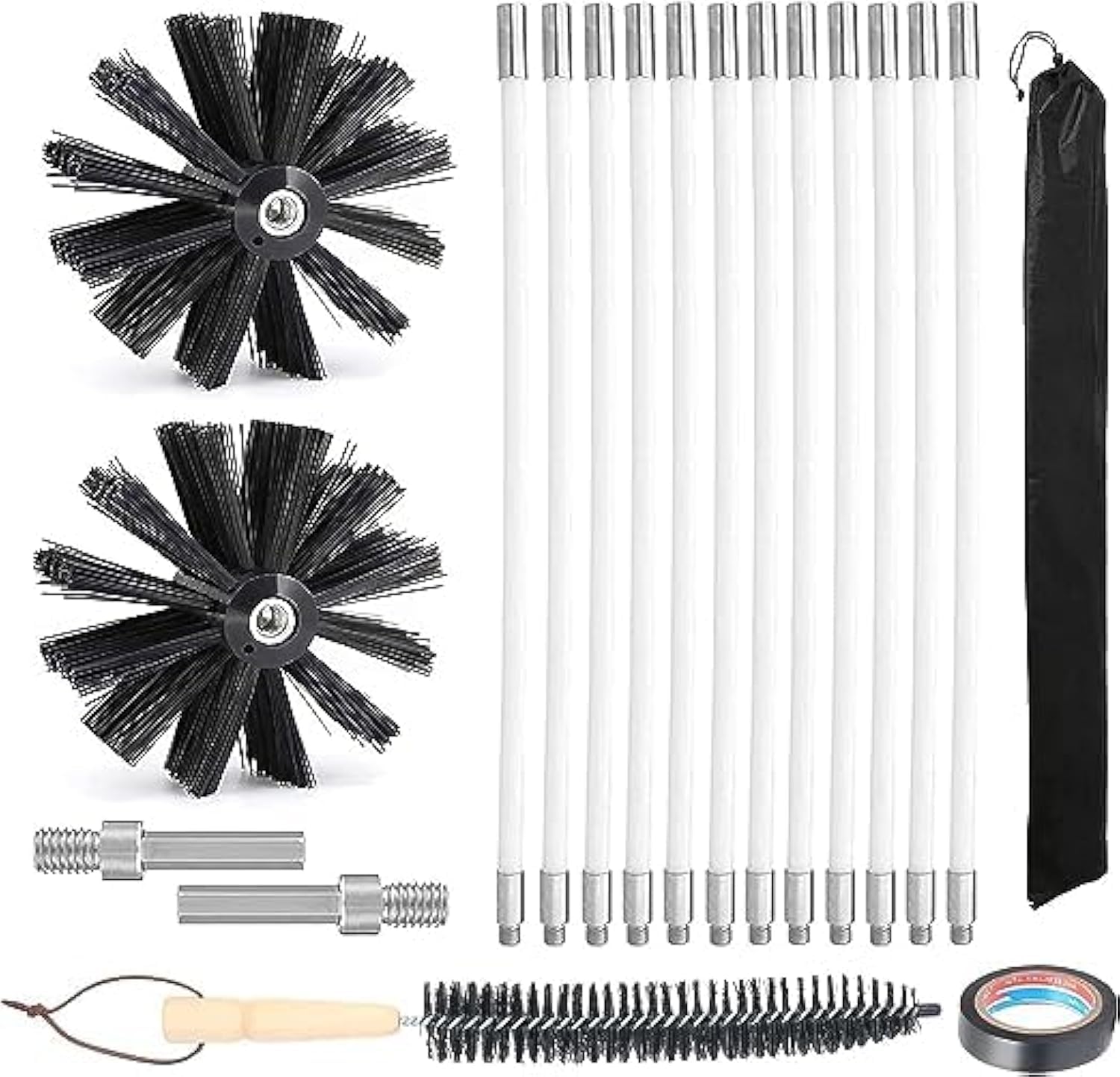 20FT Dryer Vent Cleaner Kit Dryer Cleaning Tools, Flexible Lint Brush with Drill Attachment, Duct Cleaning Kit Vent Cleaner Chimney Cleaning Brush with 15 Flexible Rods, 7.8'' Brush Heads