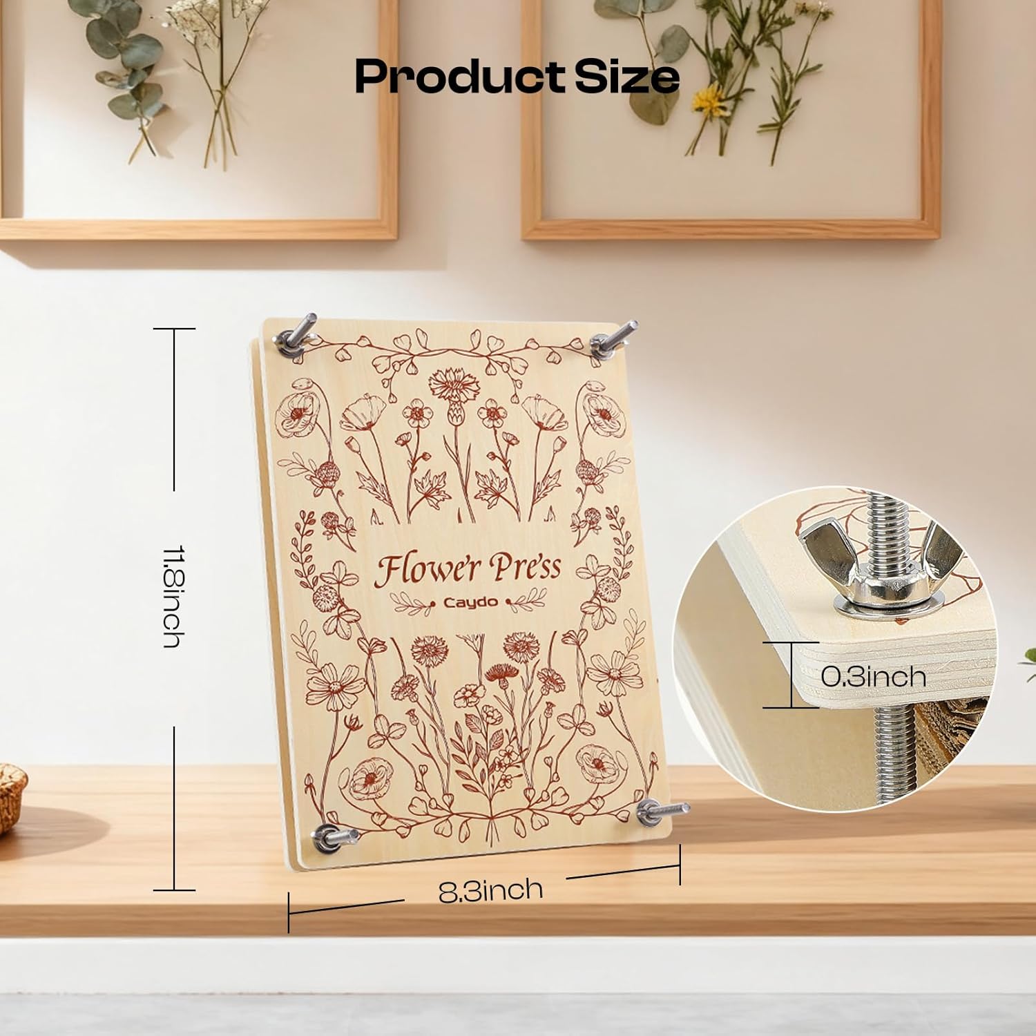 Caydo 11.8" x 8.3" Flower Press Kit for DIY Bookmark Pressed Flower Frame & 20pcs 9.8" x 7.8" Blotting Paper for Flower Press