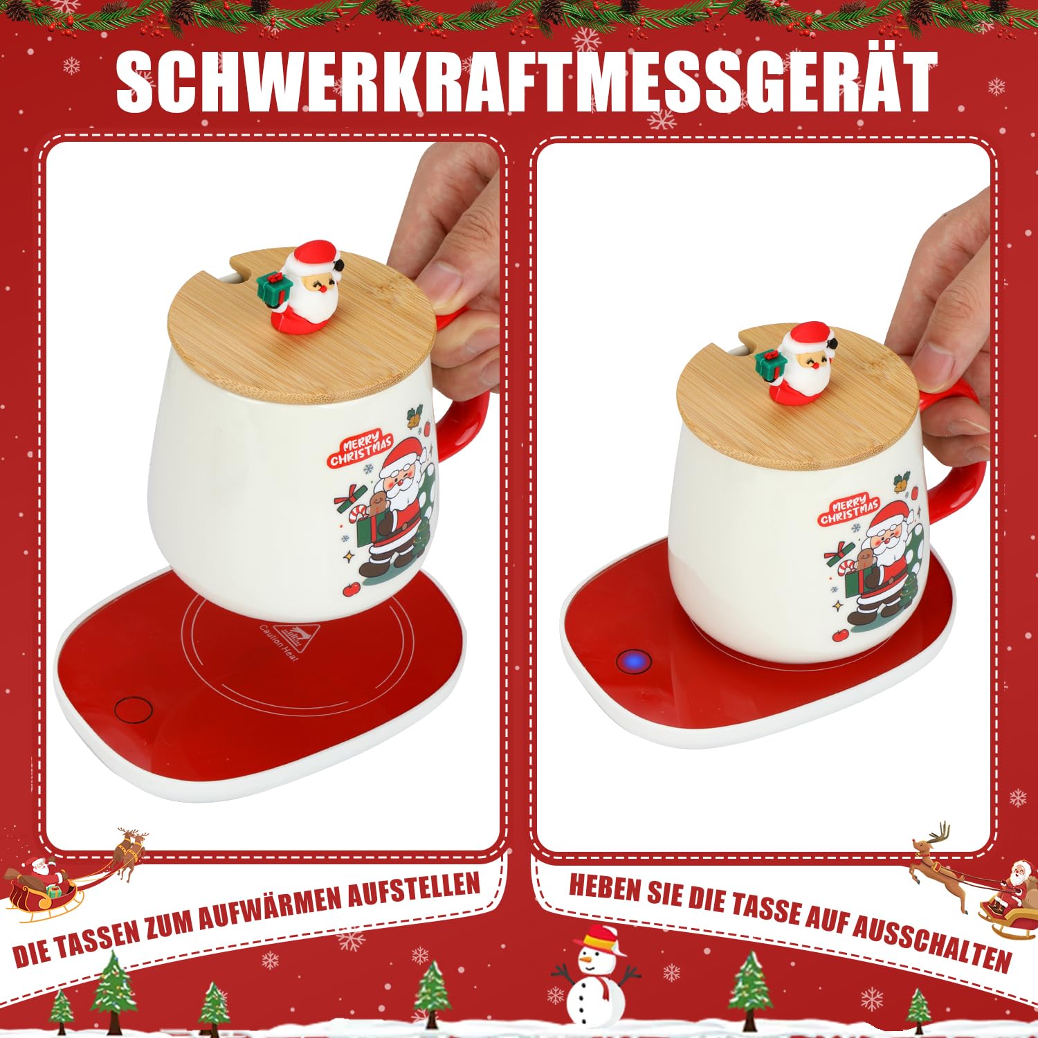 Weihnachtstasse, Tassenwärmer, Elektrischer Kaffeewärmer, Weihnachtstassen Set, Büro für Liebhaber von Wintergetränken (SDLR01)