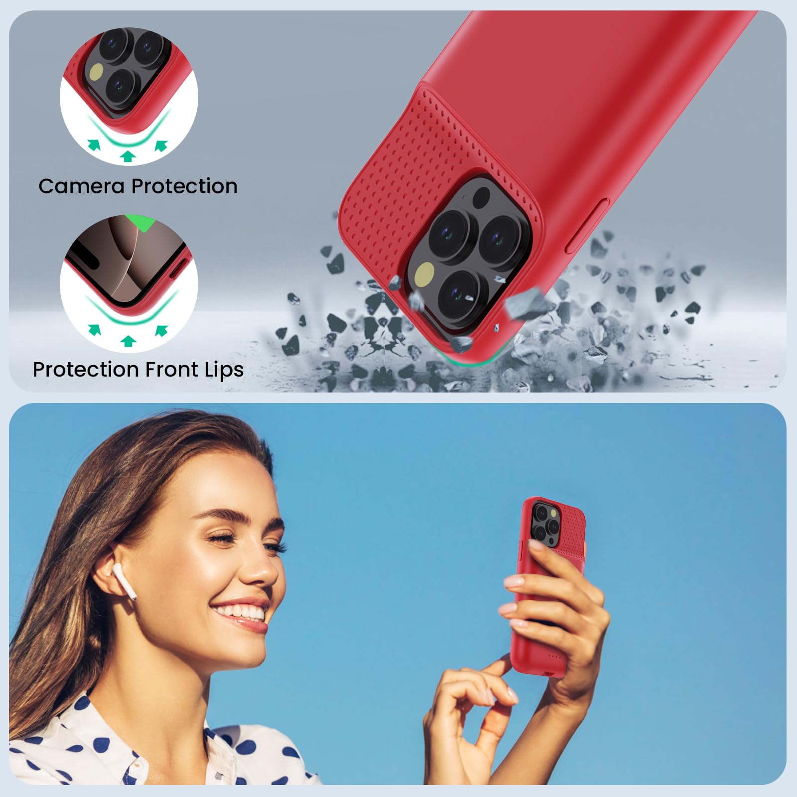 Feob Cover Batteria per iPhone 16 Pro Max, 8600mAh 15W Custodia Ricaricabile Battery Case Custodia Batteria Cover Caricabatterie Power Bank per iPhone 16 Pro Max (6,9") Charger Case (Rosso)