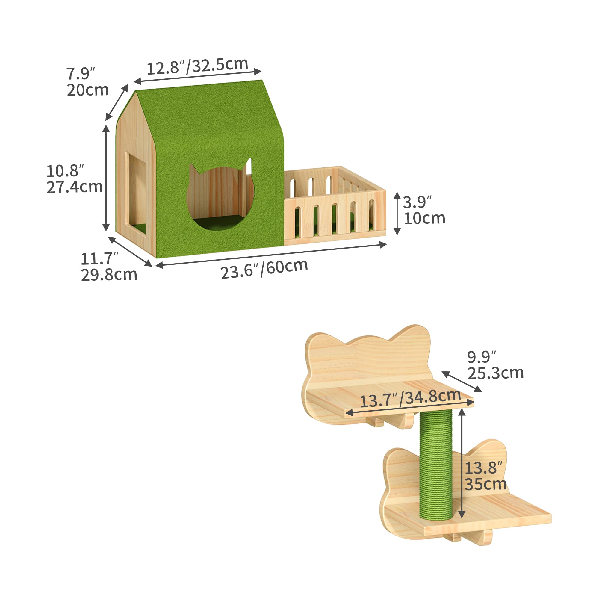 YITAHOME Set da parete per gatti in legno stabile, 5 pezzi, elementi da parete per gatti, con casetta per gatti, per dormire, giocare e riposare