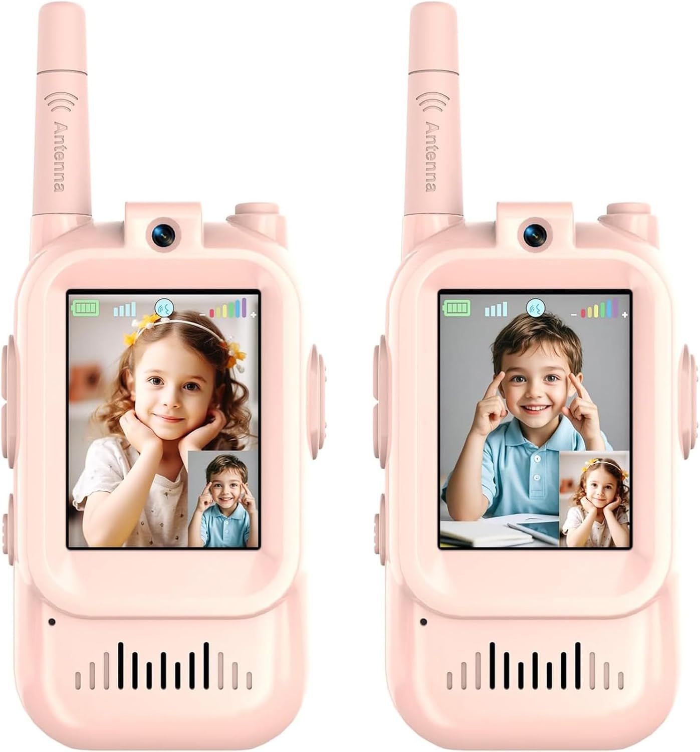 Walkie Talkies for Kids, Video Walkie Talkies 2 Pack with Screen Display, Rechargeable Toy Radios for Ages 3-12, Voice Changer & Real-Time Video Chat, Long Range, Gifts for Boys Girls (Blue & Pink)