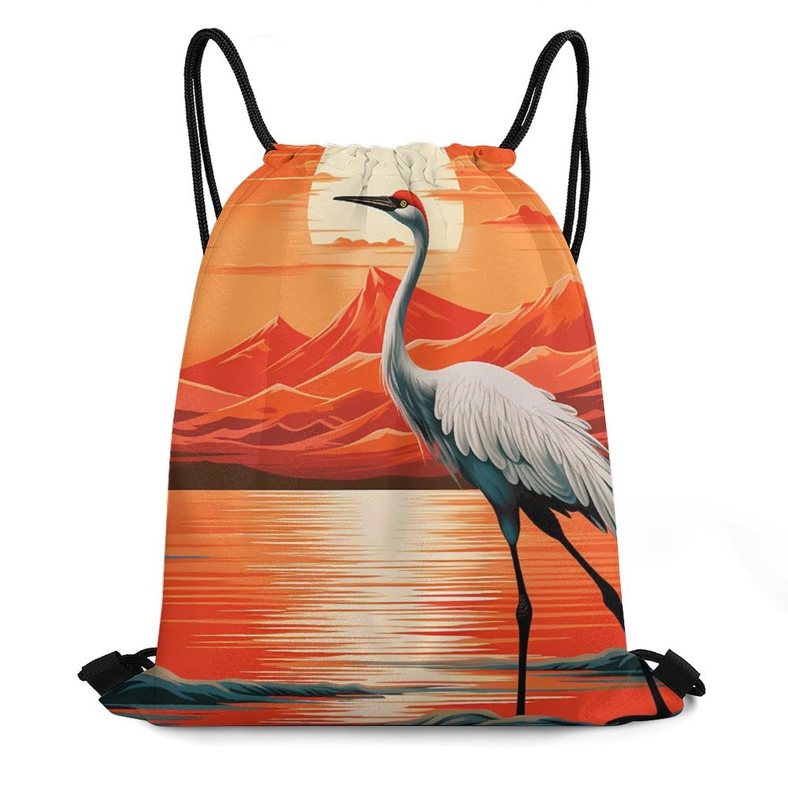 Japanese Crane Drawstring Backpack Durable Sport Gym Bags Daypack for Men Women 35 * 42cm