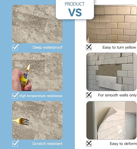 Vista 140 de Paquete de 1 lámina de revestimiento autoadhesivo de 12 x 12 pulgadas, baldosa de pared de PVC para cocina, baño, chimenea, mesa de lavandería o gris