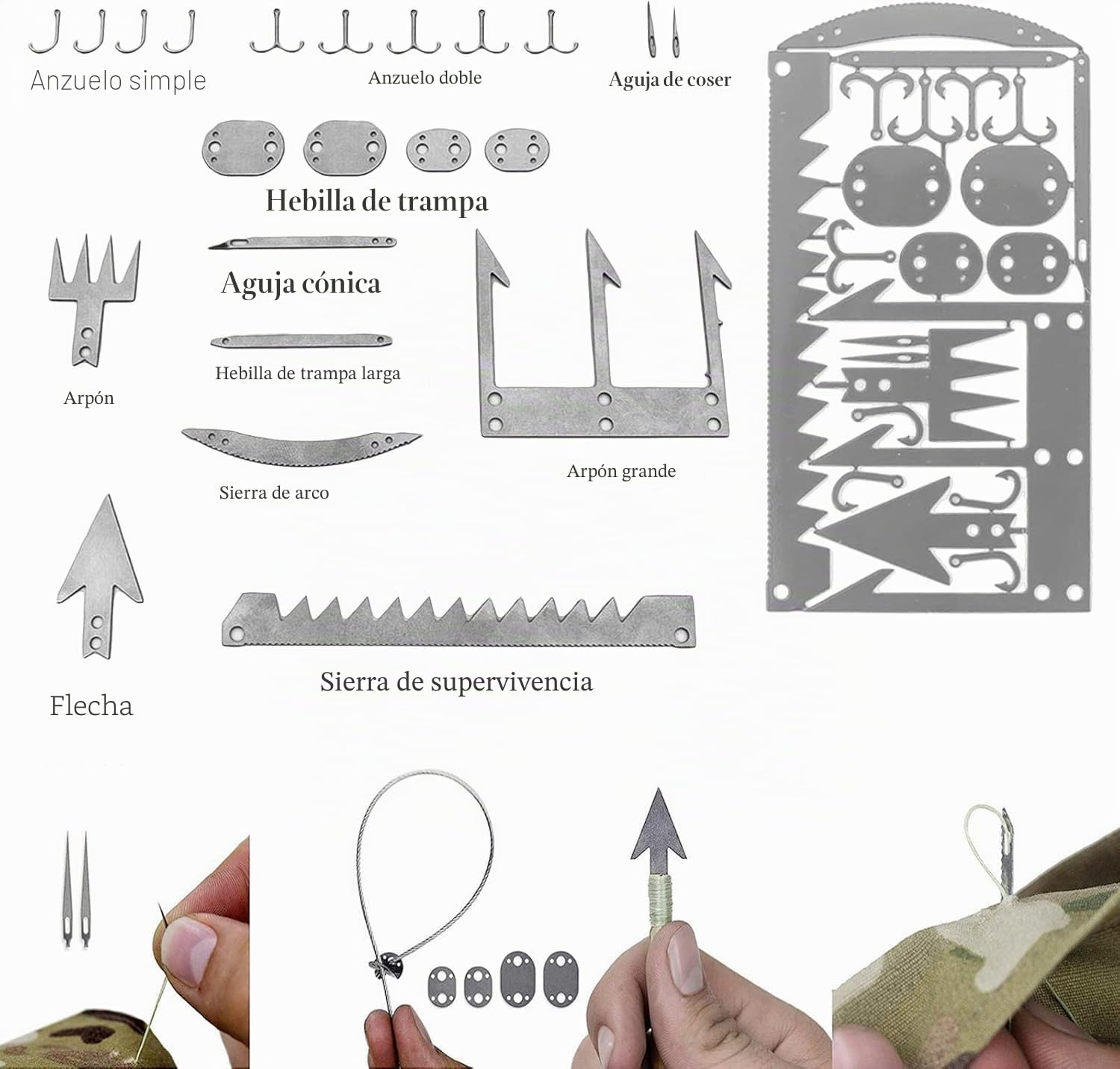 6 tarjetas de supervivencia para exteriores, para pesca, camping y supervivencia en el interior