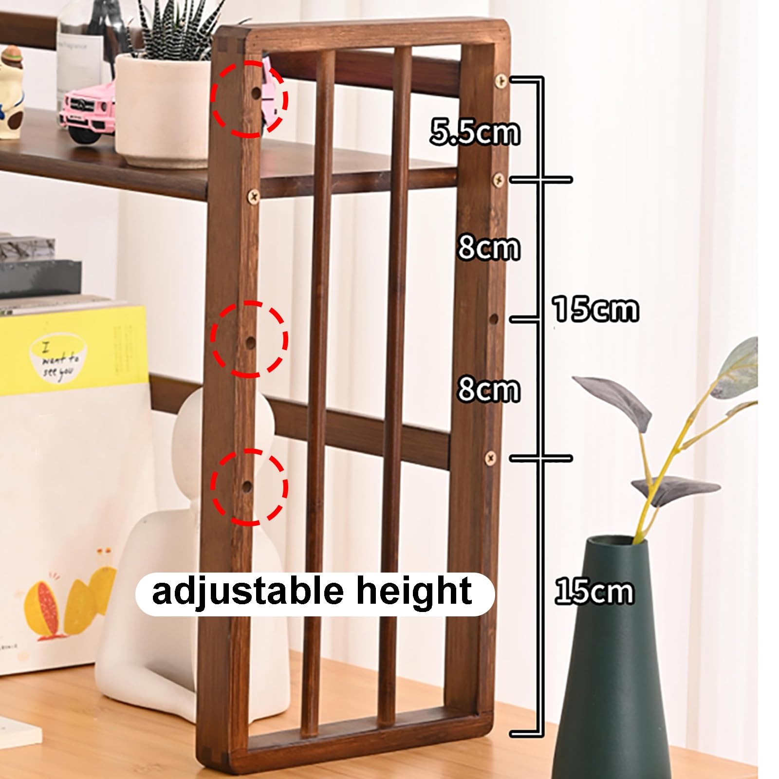 Mensola organizer da scrivania regolabile in altezza marrone per ufficio, scaffale autoportante con ripiano organizer da scrivania da 55,9 cm