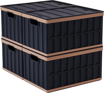 Set of 4 64 L Folding Box Foldable Sturdy Plastic Folding Box Camping Box Collapsible Transport Box for Organising Large Heavy Outdoor Bathroom Kitchen Office Living Room Black