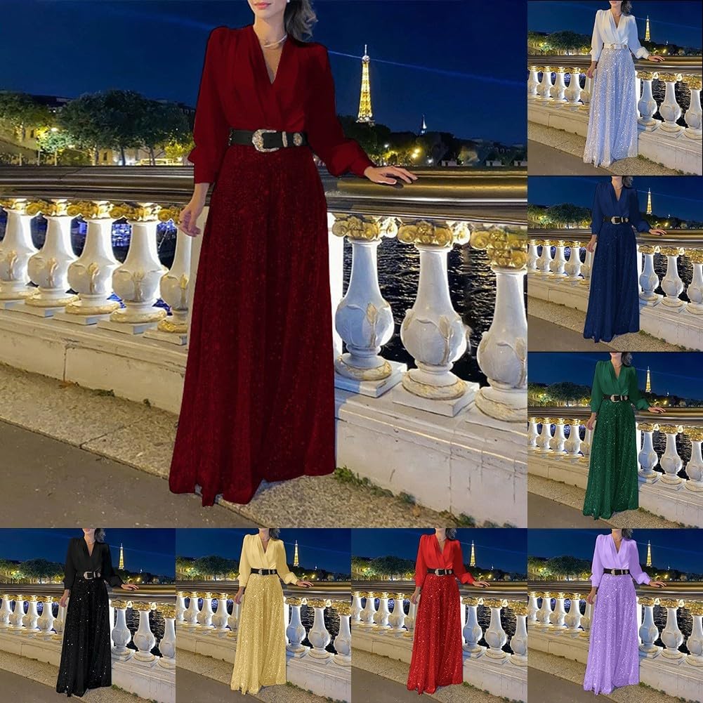 ZYWUOY Combinaison à paillettes pour femme avec col en V ample pour soirée élégante