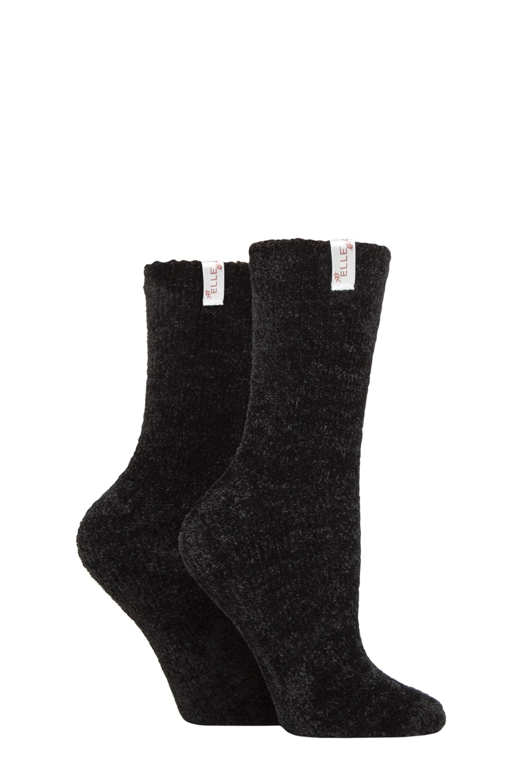 Elle Ladies Super Soft Silky Cosy Chenille Leisure Socks Pack of 2 Size 4-8 in Assorted Colours (UK, Numeric, 4, 8, Regular, Regular, Black)