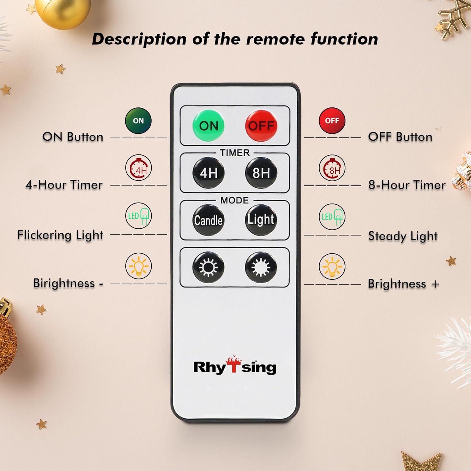 Rhytsing Real Wax Battery Operated Candles with Timer, Realistic Flameless Pillar Candles for Christmas and Advent D3 x H5 inches, Batteries and Remote Included - Set of 4 - Ivory