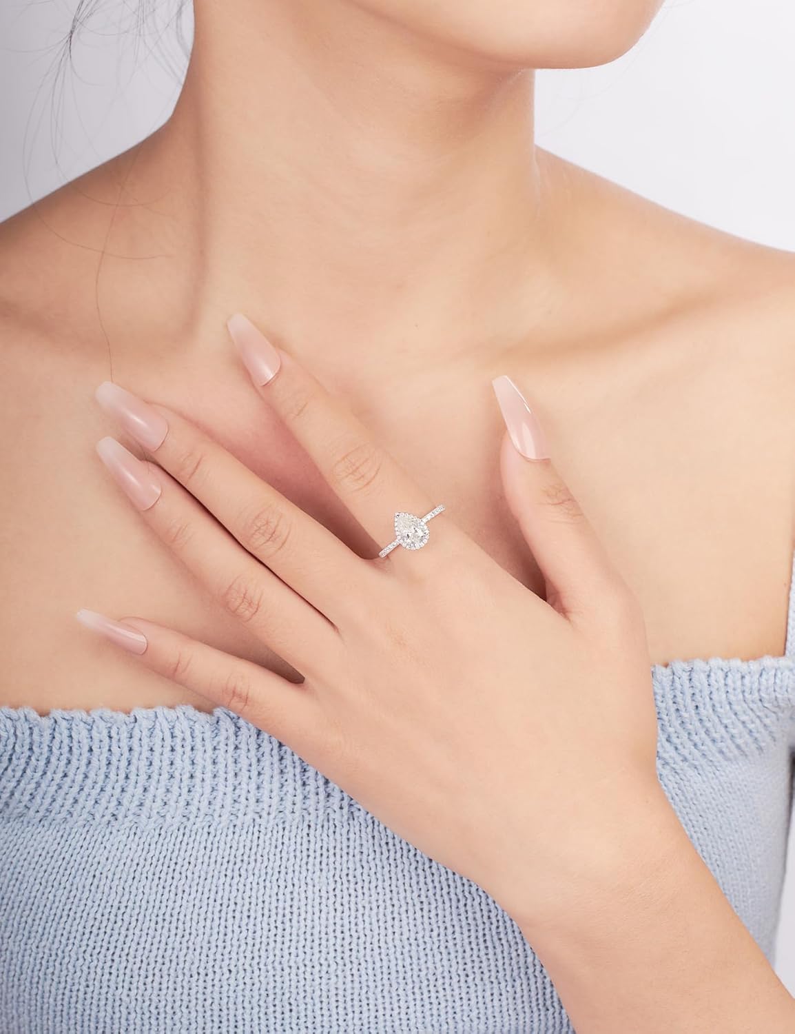 IMOLOVE Solitaire Engagement Rings for Women Halo Ring Promise Rings for her Sterling Silver plated with 18K White Gold Rings for Women 1.64ct D Color VVS1 Clarity Moissanite Size 4-11 - Image 5