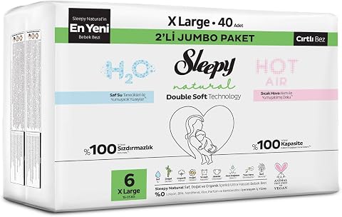 Sleepy Natural Double Soft Avantajlı Mega Paket Bebek Bezi 6 Numara Xlarge 40 Adet