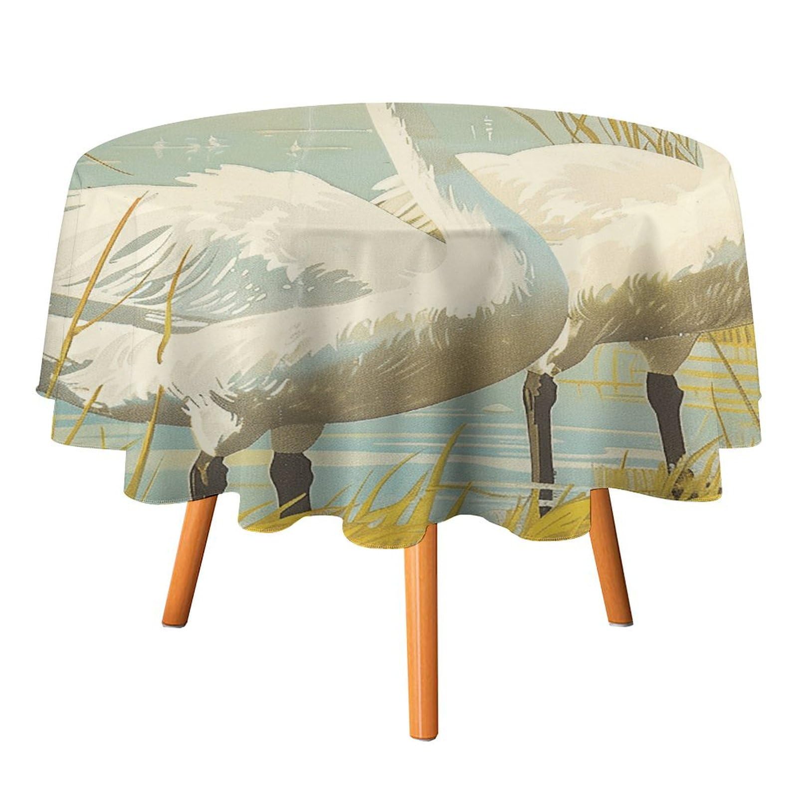 Nappe ronde peinture vintage d'oie infroissable et lavable pour une table sans pli