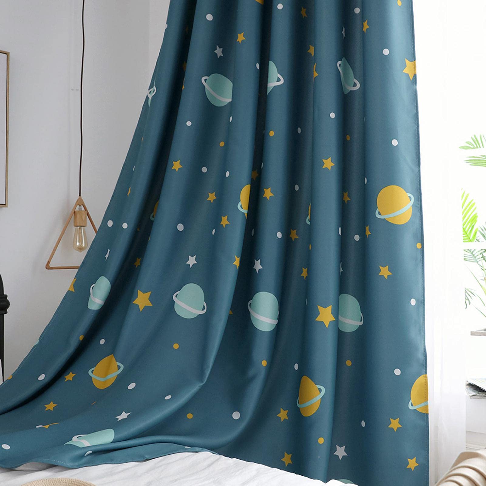 Wärmeisolierte Verdunkelung Lichtdichte Verdunkelung Cartoon Blue Planets Wohnzimmer Vorhang für zu Hause Esszimmer Kinderzimmer(1 Piece)
