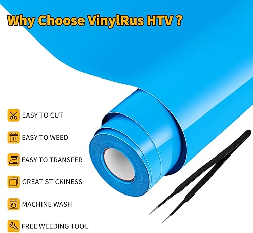 Miniatura 10 de VinylRus Vinilo de transferencia de calor, rollo de vinilo blanco para planchar de 12 pulgadas x 25 pies, vinilo HTV para Silhouette Cameo, Cricut,