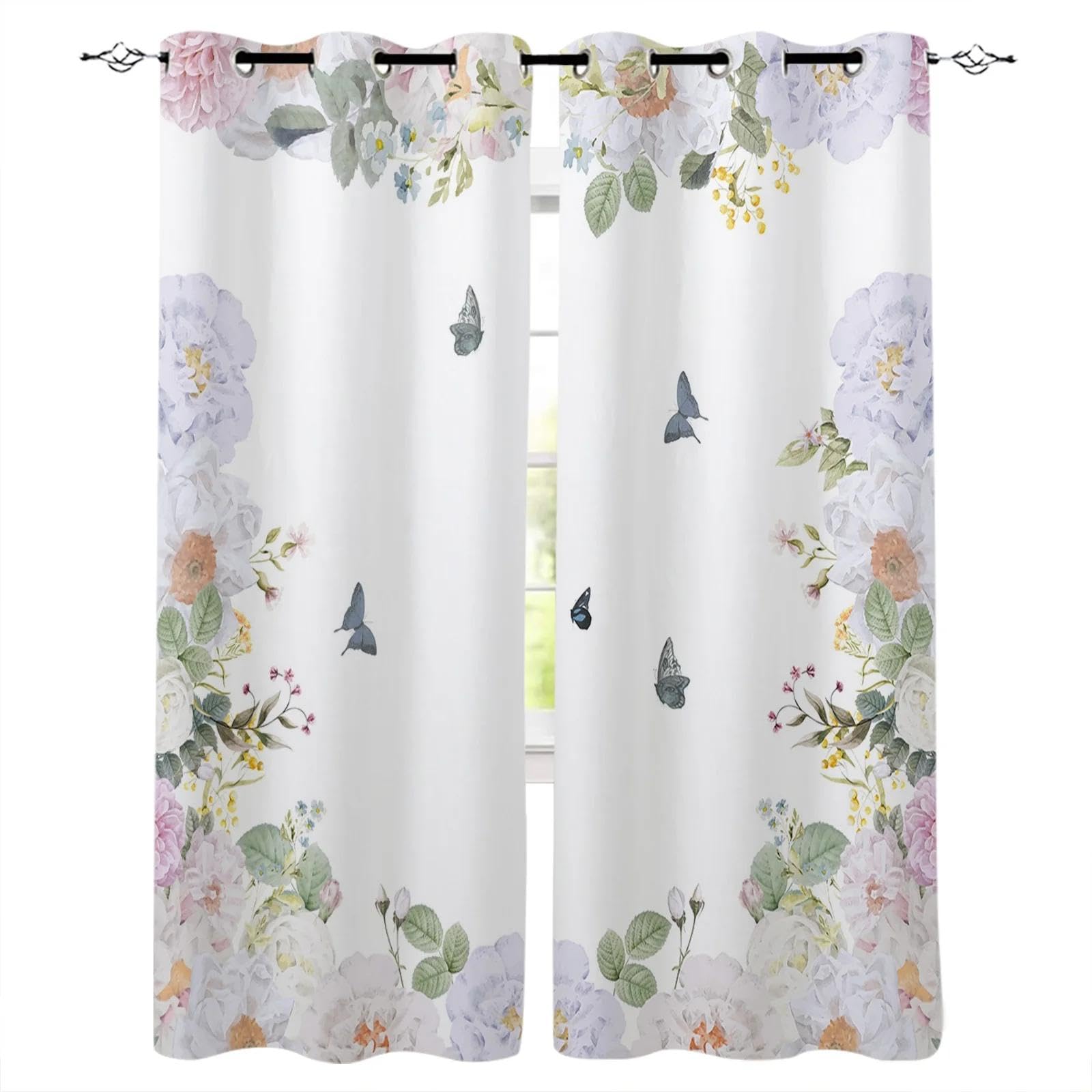 Rideaux à motif aquarelle de papillons voilage blanc de cuisine et chambre 145x259