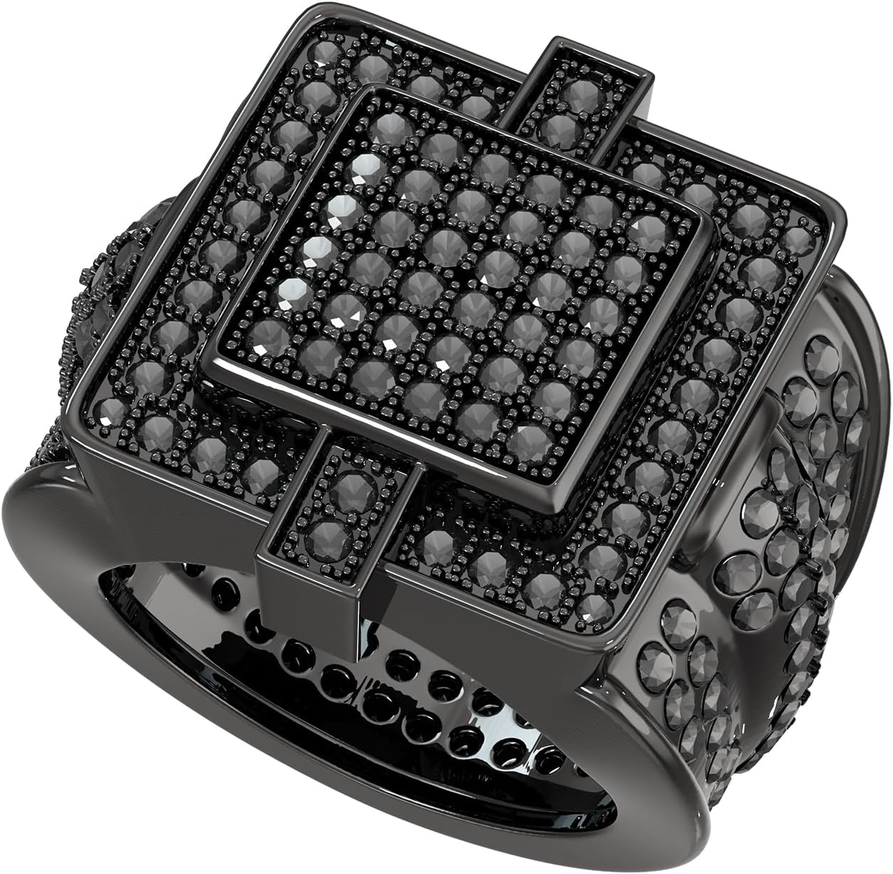 HELLOICE Iced Out Square Ring for Men 5A+ CZ Hip Hop Rapper Double-layer Ring Trendy Statement Jewelry for Graduation Valentine's Party Daily Wear Ideal Gift