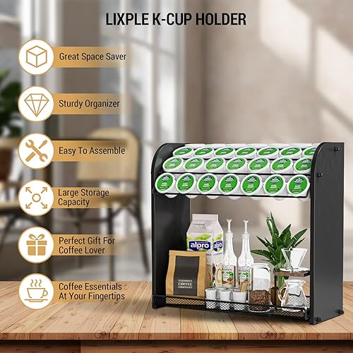 Vista 14 de Organizador de cápsulas de café K para accesorios de barra de café, soportes para tazas K para encimera, soporte de tazas K de gran capacidad, Bambú