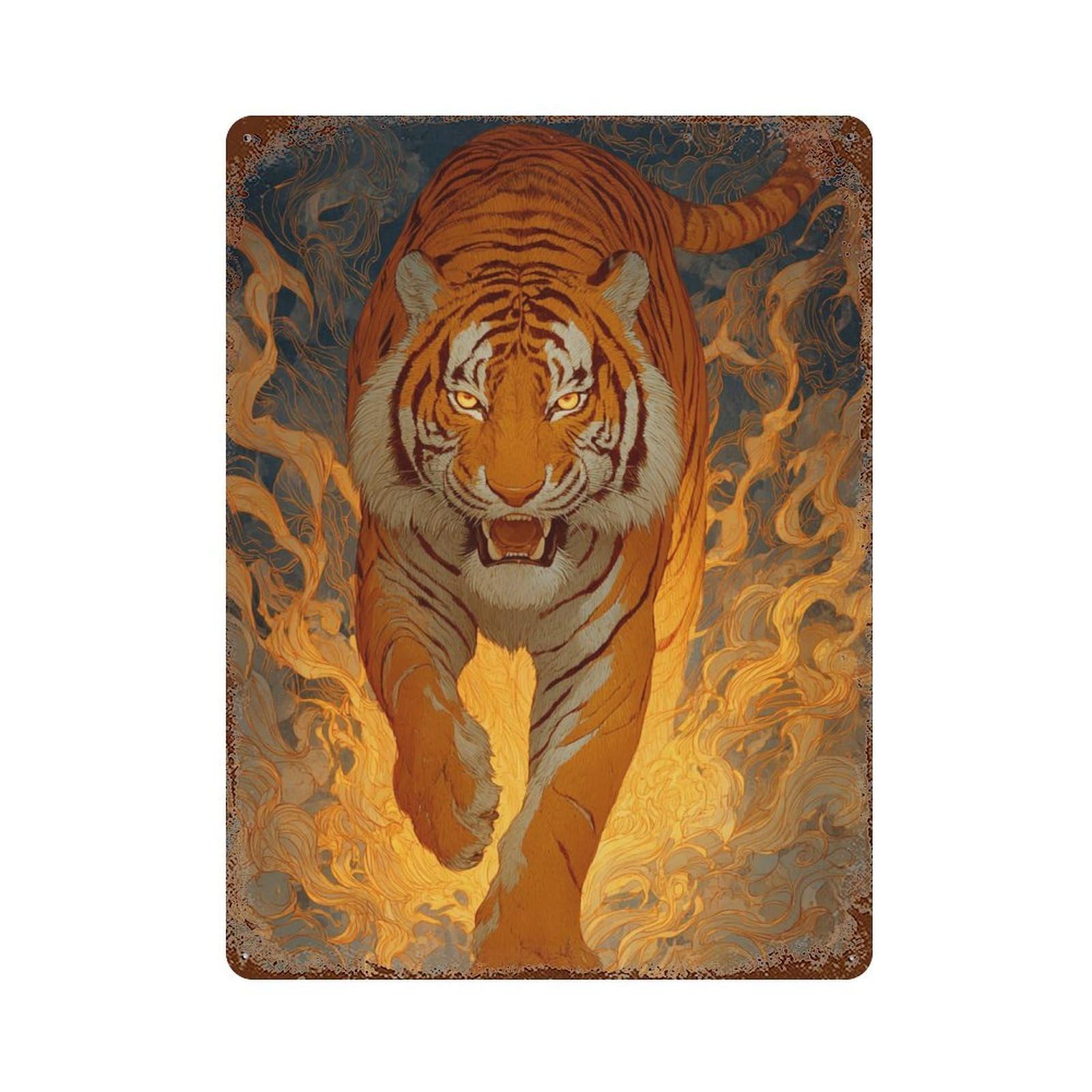 Garage Style Tiger Art Print, Wildlife Decor Aged Metal Wall Plaque 15.7"x11.8", Novelty Wall Decor for Bar And Workshop