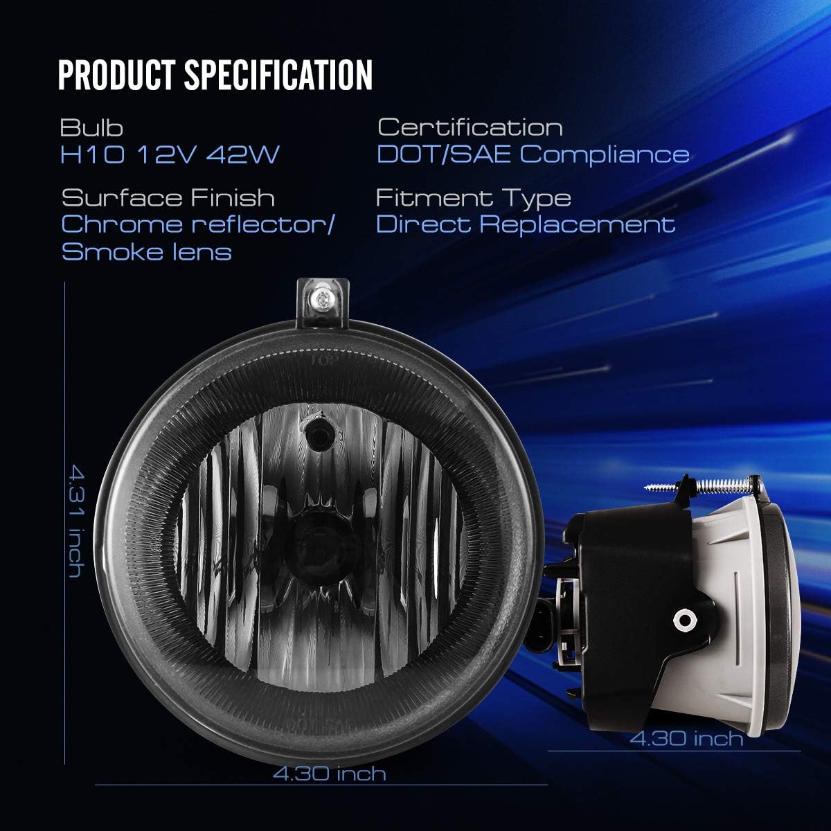AUTOWIKI Fog Lights Fit For 05-09 Dodge Dakota/ 07-09 Dodge Durango/ 06-10 Jeep Commander/ 05-10 Jeep Grand Cherokee With Smoke Lens 2PCS