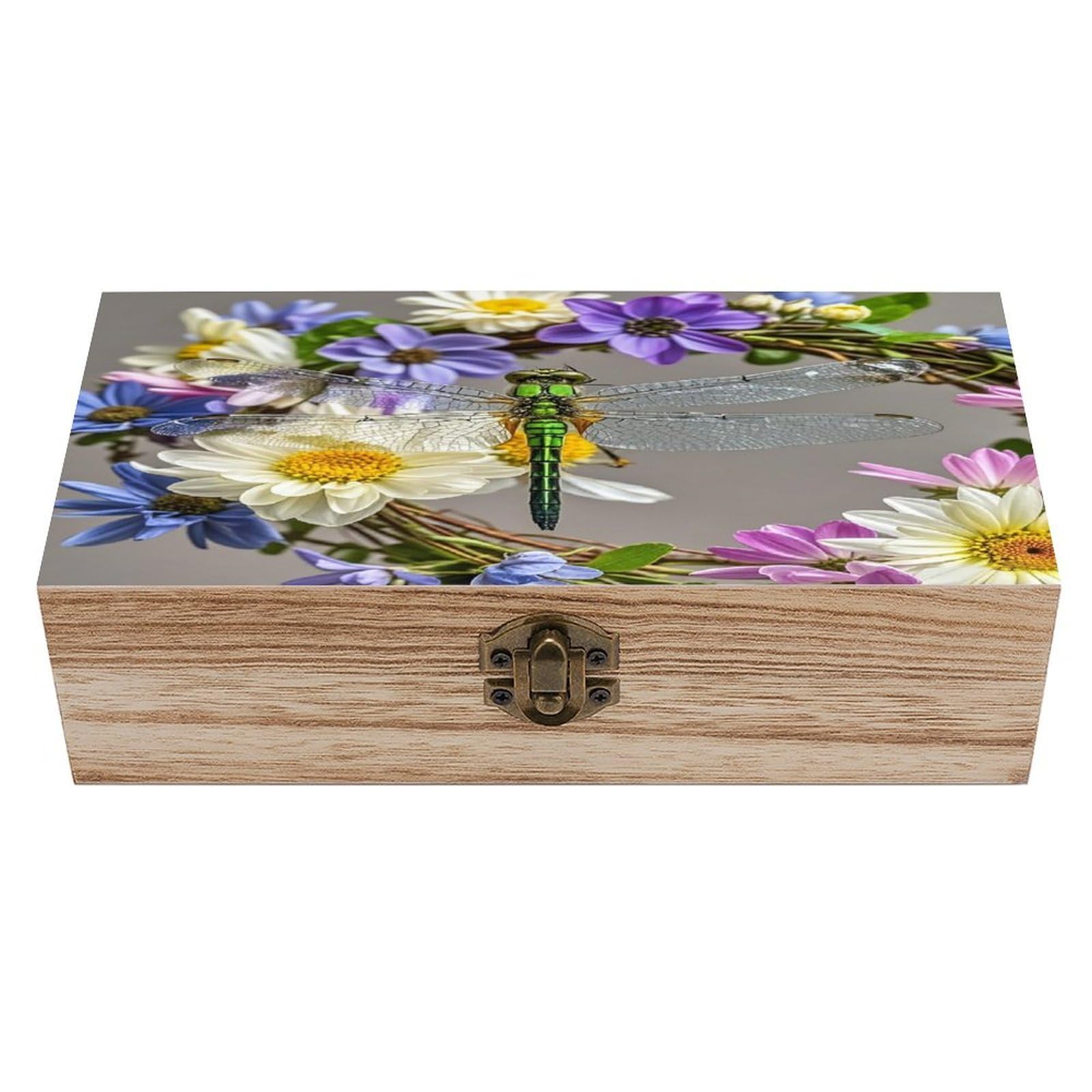 FekiLoot Image of Dragonfly in Wreath Wooden Storage Box Exquisite Wood Keepsake Box Vintage Wooden Gift Jewelry Case for Crafts And Photo Storage Boxes