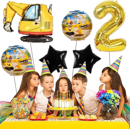 Miniatura 4 de Kawailay Globos de construcción para fiesta de 2 cumpleaños, globos de construcción para decoración de cumpleaños de 2 años, globo de aluminio de