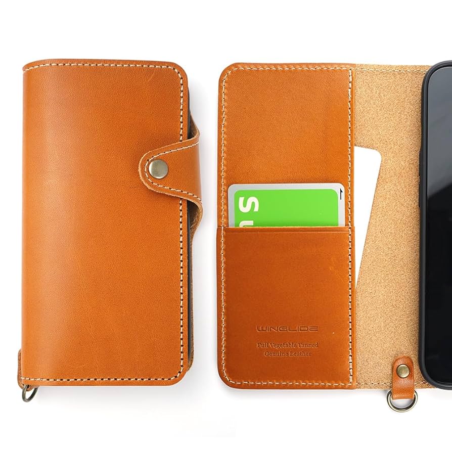 栃木レザー キャメル　iPhoneケース　スマホケース　手帳型 本革 2枚ポケット付き 栃木レザーiPhoneケース キャメル スマホケース