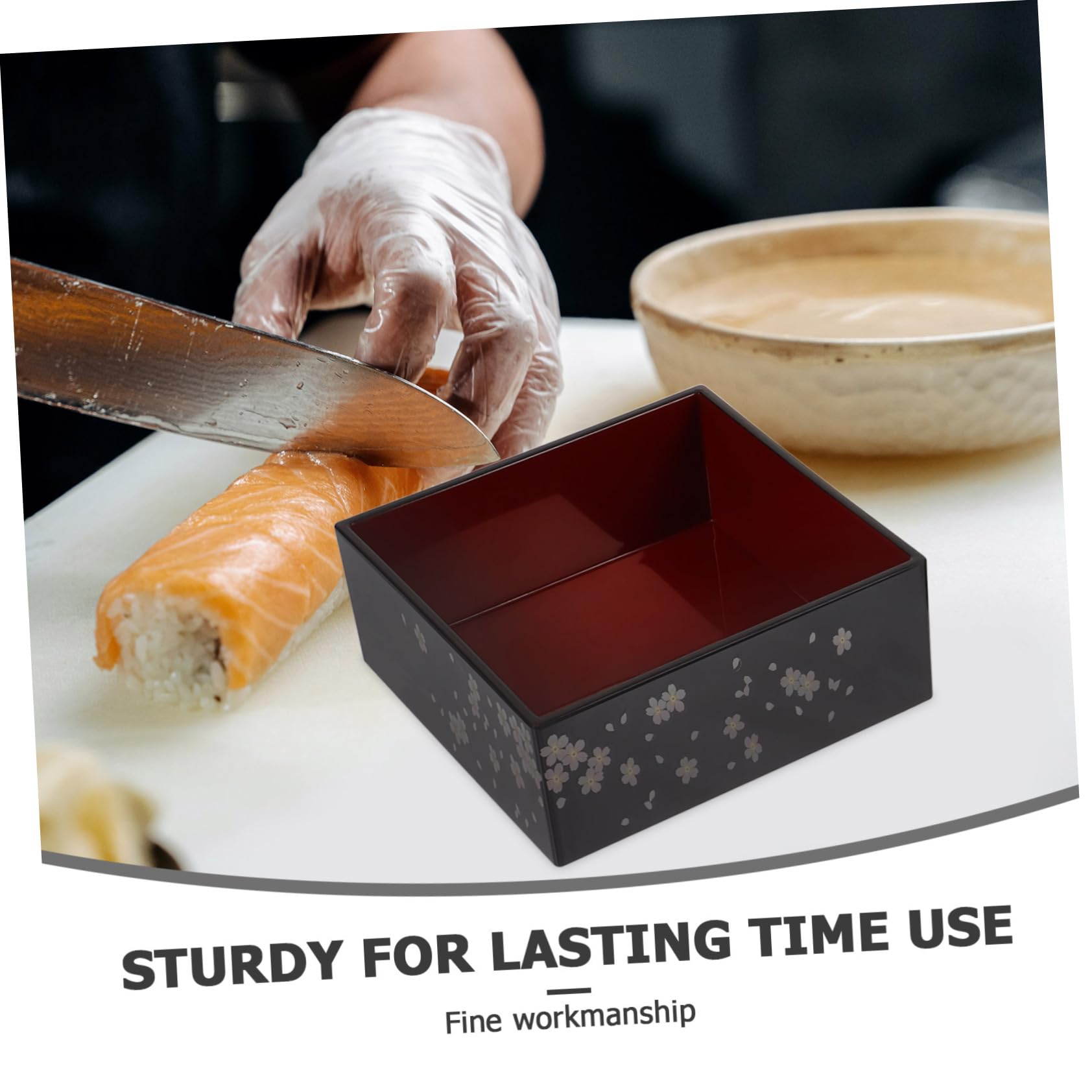 Boîte Bento Japonaise à Sushi, 3 Niveaux, Plastique Noir, Motif Mont Fuji, Réutilisable, pour Déjeuner et Desserts, Usage Quotidien