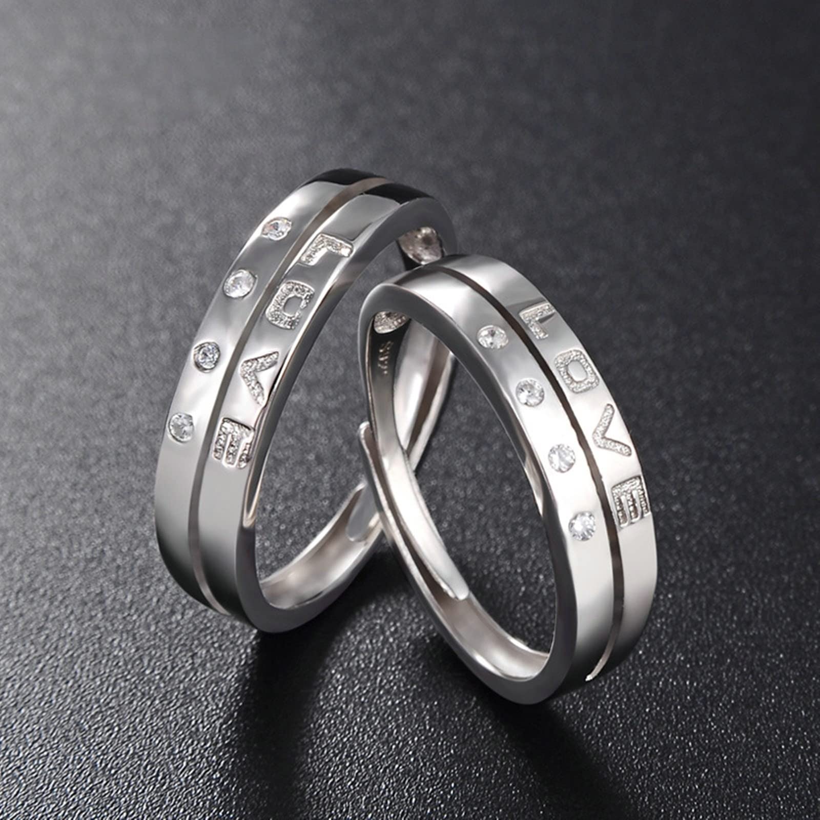 Fedine Argento, Anelli Coppia Cute Amore Inciso Modello Argento Sterling S925 Anello di Coppia Regalo di Anniversario