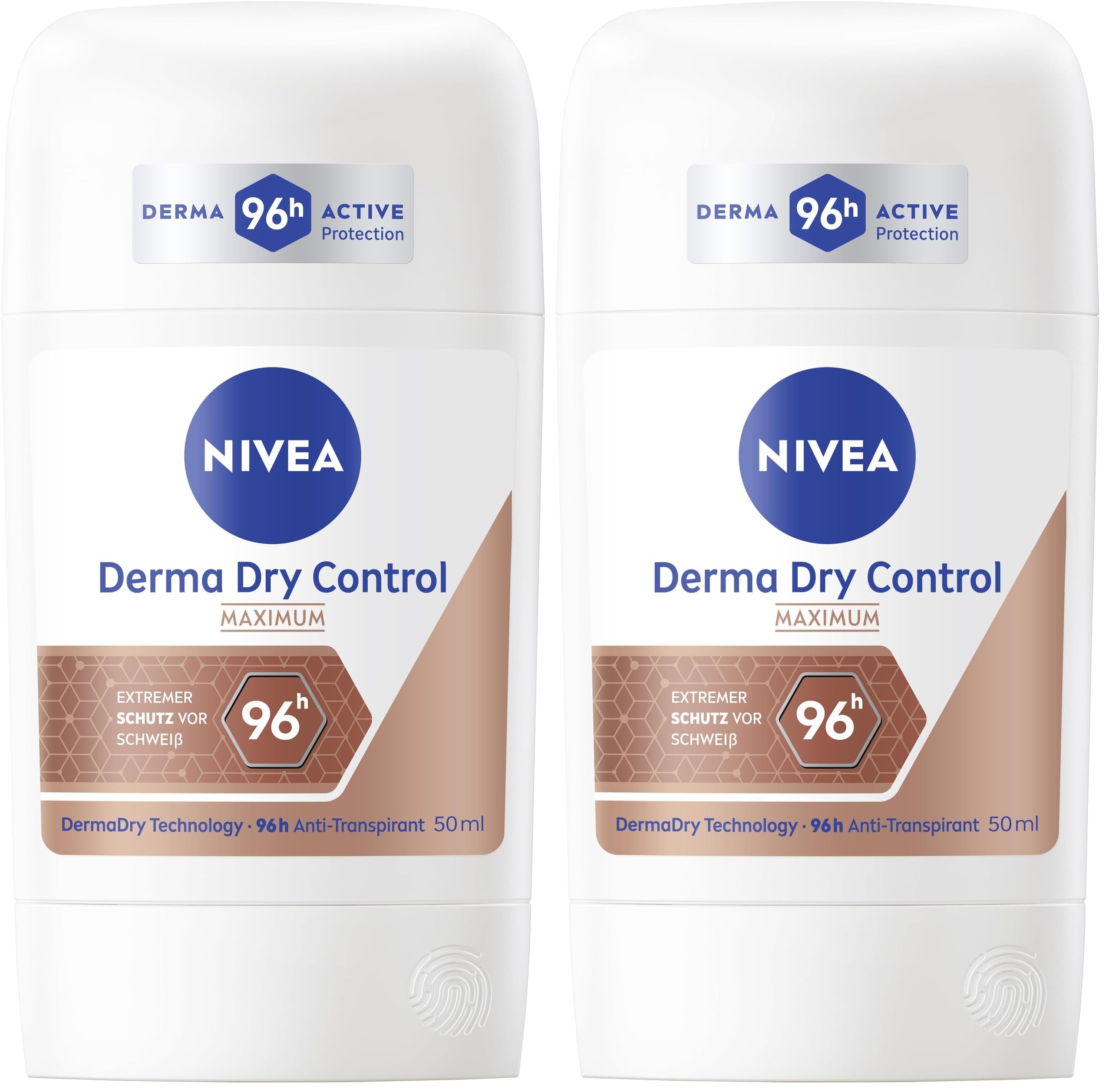 NIVEA Derma Dry Control Deo Stick, Anti-Transpirant für 96h extremen Schutz vor Schweiß, Deodorant ohne Ethylalkohol für ein frisches Hautgefühl (50 ml) (Packung mit 2)