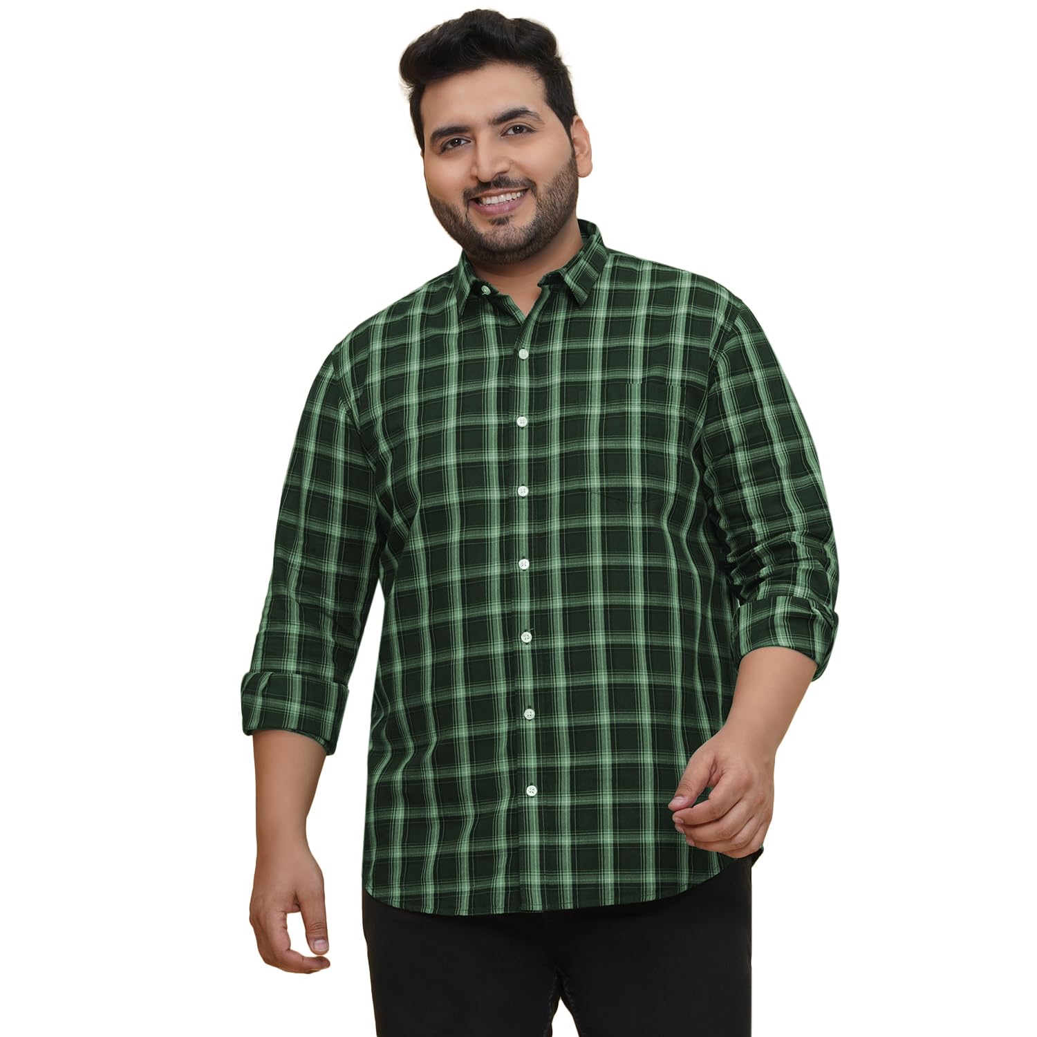 JOHN PRIDEPlus Size Men Regular Fit Cotton Gingham Checks Green Casual Shirt (EJPSF45372)