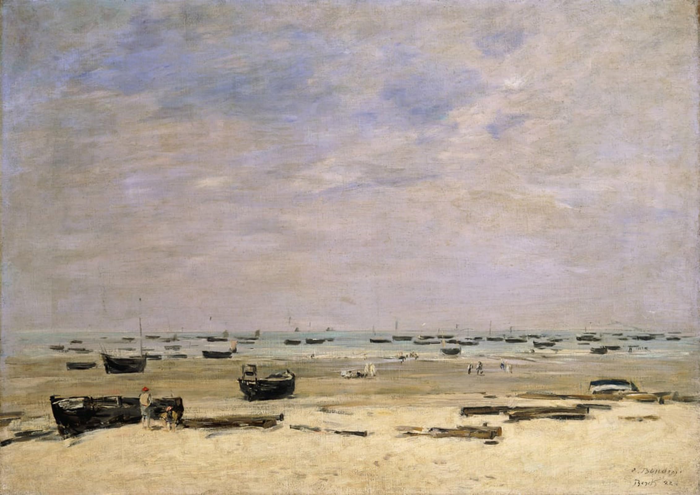 SERENDIPITP Abstract Painting Mural Print Picture Wall Decor Painting River Barges At Low Tide Berck by Eugene Louis Boudin Vintage Wall Artwork for Home Decor 60x90cm