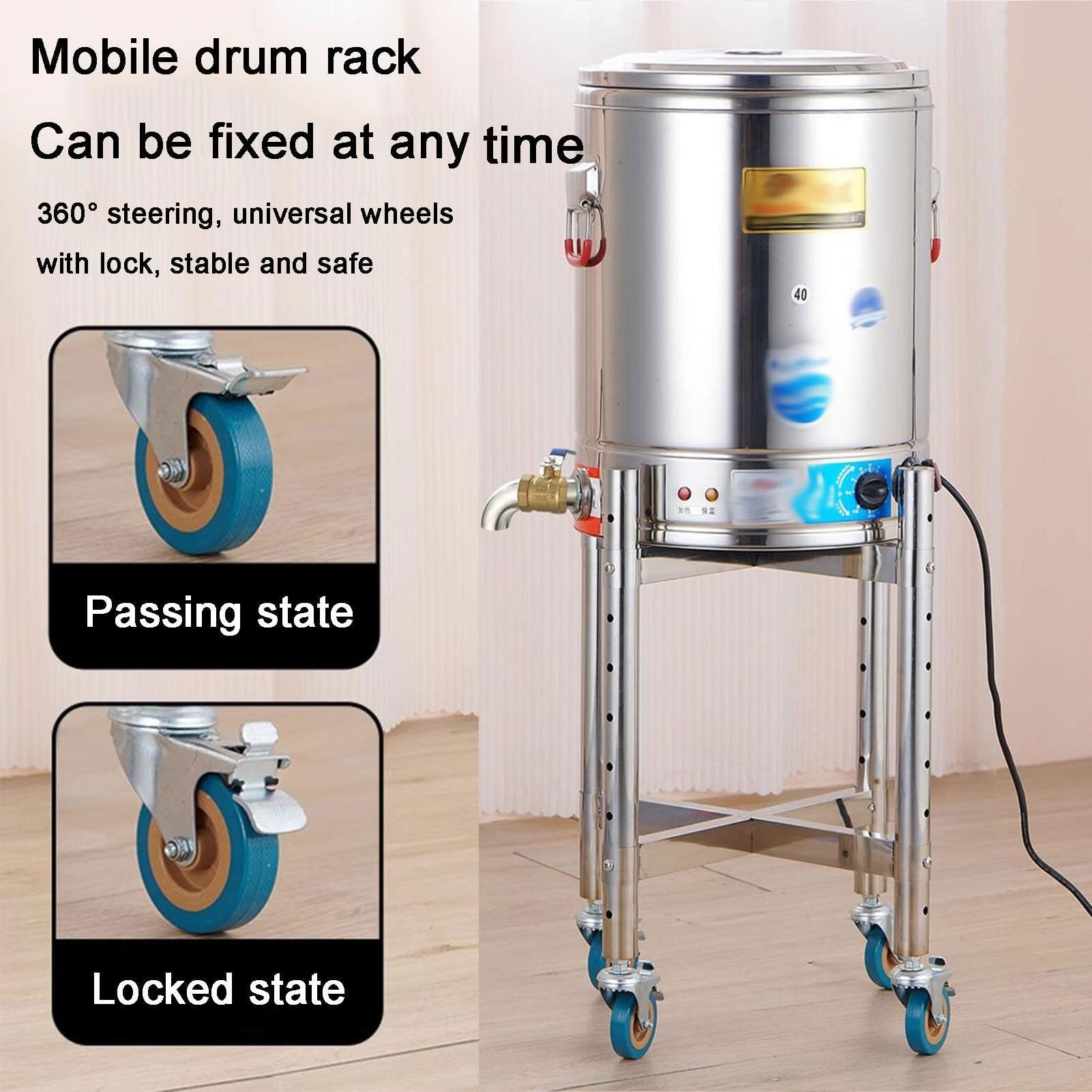 Estante para ollas de acero inoxidable resistente, estante de metal de altura ajustable con ruedas, carrito de cocina rodante para restaurantes y hoteles