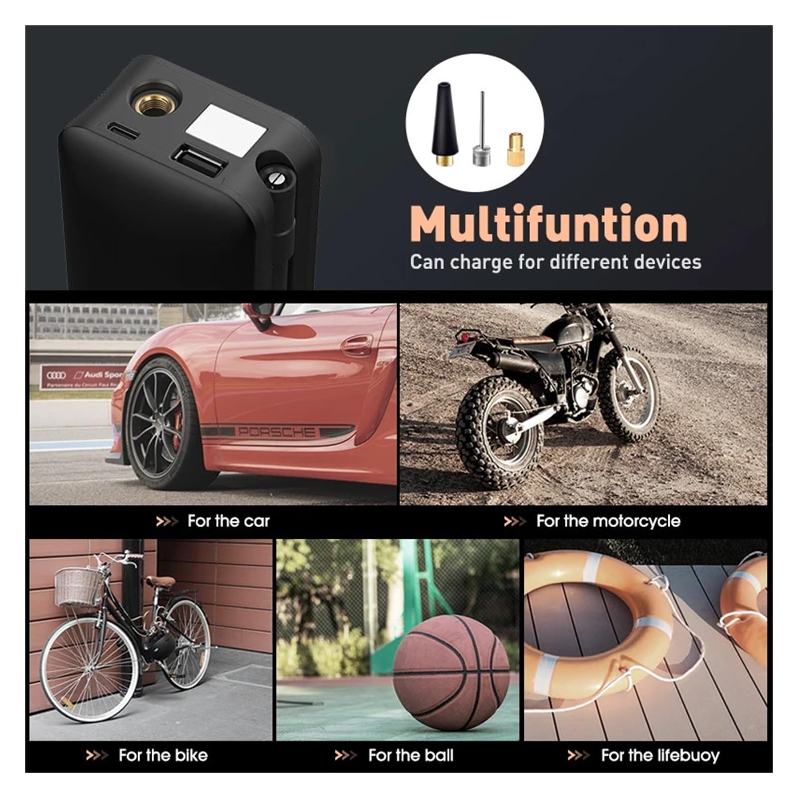 Pompe à Air, Pompe À Air Rechargeable pour Pneus, Gonfleur Portable | Numérique, Sans Fil, Voiture, Moto, Vélo, Ballons